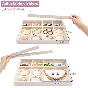 Mebbay Stackable White Jewelry Trays Organizer Set with Clear Lid Jewelry Storage Display Trays for Drawer, Earring Necklace Bracelet Ring Organizer, Set of 4