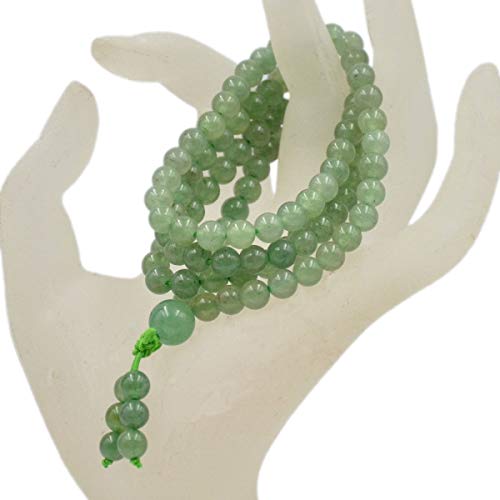 AD Beads Natural Gemstones Buddhist 108 Prayer Healing Beads Mala Stretchy Bracelet Necklace 6mm (Green Aventurine)