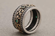 Load image into Gallery viewer, Handmade Turkish Authentic Jewelry Round Shape Cut Emerald Topaz 925 Sterling Silver Band Ring for Gift for Ladies Size ALL
