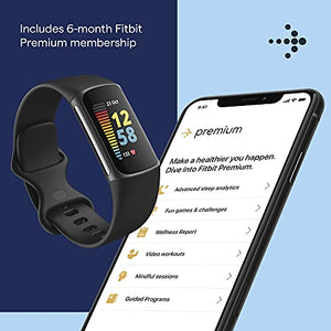 Fitbit Charge 5 Advanced Fitness & Health Tracker with Built-in GPS, Stress Management Tools, Sleep Tracking, 24/7 Heart Rate and More, Black/Graphite, One Size (S &L Bands Included)