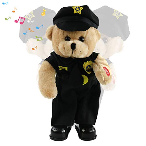 Houwsbaby Singing Police Teddy Bear Dancing Plush Bear Toy Musical Stuffed Animal in Justicial Uniform Electric Interactive Animated Gifts for Kids Boy Girls Holiday Valentine's Day Birthday,14''