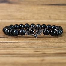 Load image into Gallery viewer, COAI Hand of Hamsa Black Obsidian Stone Mens Bracelet 7&quot;
