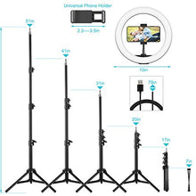 Load image into Gallery viewer, 10&quot; LED Selfie Ring Light with 2 Tripod Stand &amp; 3 Cell Phone Holder 3 Lighting Modes 10 Dimmable Brightness for Live Streaming YouTube Video Photography Makeup Circle Light for iPhone Android Camera
