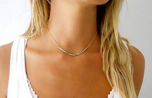 Load image into Gallery viewer, Handmade Gold Bar Necklace With Turquoise Beads
