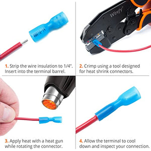 150 PCS Wirefy Female Spade Connectors - Heat Shrink Spade Connector Kit - Quick Disconnect Wire Connectors - Electrical Spade Terminals - Blue 16-14 Gauge