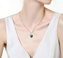 Load image into Gallery viewer, The Diamond Deal Lab-Created Green Emerald Gemstone May Birthstone Heart and Diamond Accent Pendant Necklace Charm in 925 Sterling Silver
