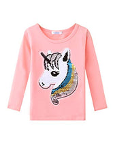 Load image into Gallery viewer, Arshiner Girls Spring Clothes Pink Long Sleeve Cotton Unicorn Sequin Shirts Tops for Kids
