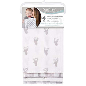 Stag and Moose 4 Pack Flannel Baby Burp Cloth Set - Grey Forest Animals 100% Cotton