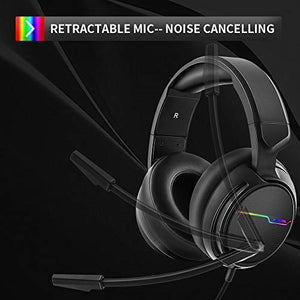 Jeecoo Xiberia USB Pro Gaming Headset for PC- 7.1 Surround Sound Headphones with Noise Cancelling Microphone- Memory Foam Ear Pads RGB Lights for Laptops