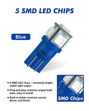 Load image into Gallery viewer, Marsauto 194 LED Bulb Blue 168 T10 2825 5SMD No Polarity Replacement Bulbs for Car Dome Map Door Courtesy License Plate Dashboard Lights Lamp 12V
