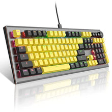Load image into Gallery viewer, Mechanical Gaming Keyboard, PowerLead Wired Keyboard Rainbow RGB Backlit with Detachable Leather Wrist Rest, Programmable Settings with N-Key Flip, for Windows PC/MAC Games (104 Keys, Blue Switch)
