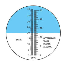 Load image into Gallery viewer, Refractometer for Grape Wine Making Dual-Scale - Automatic Temperature Compensation Alcohol 0-25% &amp; Brix 0-40% Hydrometer Specific Gravity
