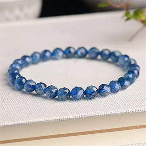 6mm Genuine Natural Blue Kyanite Gemstone Crystal Faced Bead Stretch Round Bead Bracelet
