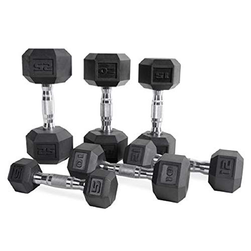 CAP Barbell Set of 2 Hex Rubber Dumbbell with Metal Handles, Pair of 2 Heavy Dumbbells Choose Weight (5lb, 8lb, 10lb, 15lb, 20 Lb, 25lb, 30lb, 35lb, 40lb, 50lb) (25lb x 2)
