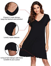 Load image into Gallery viewer, WiWi Women's Night Shirt Soft Sleep Shirts Short Sleeves Nightgowns Plus Size Nightshirts Lightweight Nightwear S-4X, Black, 4X
