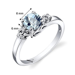 14K White Gold Aquamarine Diamond 5 Stone Ring 0.75 Carats Size 6