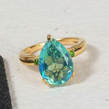 Load image into Gallery viewer, 925 Sterling Silver Vermeil Yellow Gold Plated Pear Peacock Triplet Quartz Chrome Diopside Ring Engagement Wedding Anniversary Bridal Jewelry for Women Size 8 Ct 4.4
