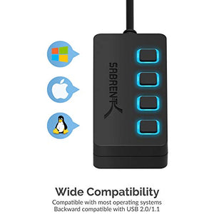 Sabrent 4-Port USB 2.0 Data Hub with Individual LED lit Power Switches [Charging NOT Supported] for Mac & PC (HB-UMLS)