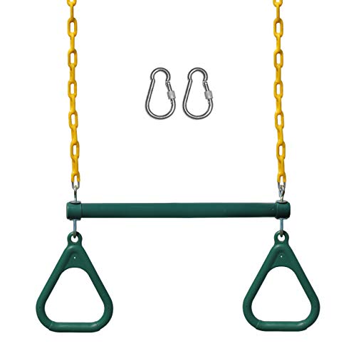 Load image into Gallery viewer, Jungle Gym Kingdom 18" Trapeze Swing Bar Rings 48" Heavy Duty Chain Swing Set Accessories & Locking Carabiners (Green)