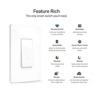 Kasa Smart Light Switch HS200P3, Single Pole, Needs Neutral Wire, 2.4GHz Wi-Fi Light Switch Works with Alexa and Google Home, UL Certified, No Hub Required, 3-Pack , White