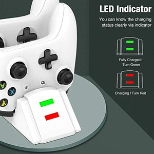 Controller Charger for Xbox one, Controller Charging Station Compatible with Xbox One/One X/One S/One Elite, Dual Charging Dock with 2 x 1200mAh Rechargeable Battery Packs-White