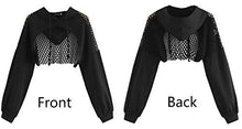 Load image into Gallery viewer, Suillty Women's Sexy Fishnet See Through Long Sleeve Pullover Crop Top Hoodie Black

