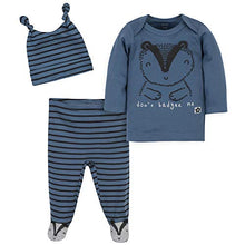 Load image into Gallery viewer, Grow by Gerber Baby Boy's Organic 3-Piece Shirt, Footed Pant, and Cap Set Pants, Blue/Black, 3-6 Months
