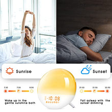 Load image into Gallery viewer, Sunrise Alarm Clock, Wake Up Light with Dual Alarms Clock for Bedrooms, Smart Alarm Clock for Heavy Sleepers Adults Kids, 7 Nature Sounds &amp; Snooze, FM Radio, 7 Colors Ambient Lamp, Ideal for Gift
