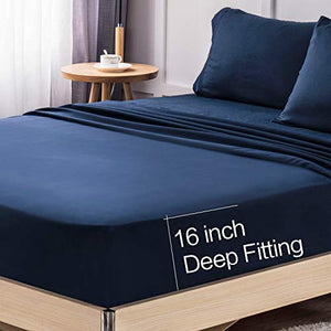 LIANLAM King 6 Piece Bed Sheets Set - Super Soft Brushed Microfiber 1800 Thread Count - Breathable Luxury Egyptian Sheets Deep Pocket - Wrinkle and Hypoallergenic(King, Navy Blue)