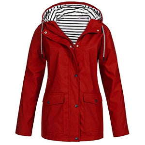Women Light Jacket for Trip Rain Protection, Long Sleeve Waterproof Hooded Raincoat Travel Trench Coats with Pocket( Red, 3X-Large )