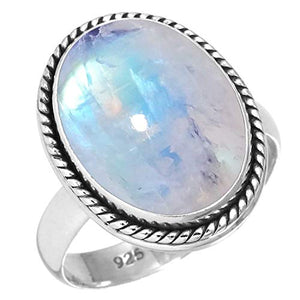 925 Sterling Silver Women Jewelry Natural Rainbow Moonstone Ring Size 6