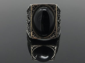 KAR 925K Stamped Sterling Silver Black Onyx Large Men's Ring I1O Gift for Him (12.25)