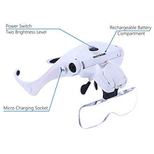 Load image into Gallery viewer, YOCTOSUN LED Head Magnifier, Rechargeable Hands Free Headband Magnifying Glass with 2 Led, Professional Jeweler&#39;s Loupe Light Bracket and Headband are Interchangeable
