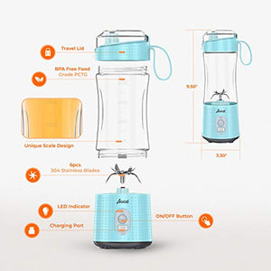 Portable Blender, Personal Size Blender Smoothies and Shakes, Mini Blender 4000mAh USB Rechargeable with Six Blades, Handheld Blender Sports,Travel,Gym (Blue)