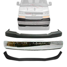 Load image into Gallery viewer, New Front Bumper Face Bar Chrome + Lower Valance Air Deflector + Upper Cover Textured For 2003-2017 Chevrolet Express/GMC Savana 1500 2500 3500 Direct Replacement 22890548 12335714 25758613
