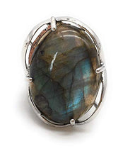Load image into Gallery viewer, Natural Stone Adjustable Finger Rings Semi Precious Oval Shaped Gemstone Jewelry For Women Anniversary Birthday Wedding Gift (AA Quality Labrodarite)
