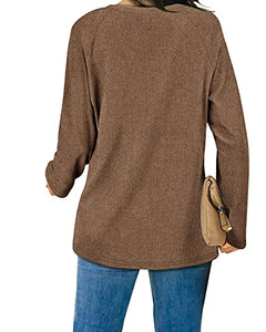 Long Sleeve Shirts for Women Fall Clothes Comfy Tunic Sweatshirts Coffee 2XL