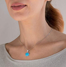 Load image into Gallery viewer, 925 Sterling Silver Blue Opal Necklace - Dainty 12mm Round Opal Gemstone Pendant, October Birthstone, Delicate Handmade Vintage Jewelry for Classy Women
