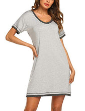 Load image into Gallery viewer, Ekouaer Nightgown Women&#39;s Cotton Nightshirts Short Sleeve Pajamas Shirts Sleepwear (Light Grey,L)
