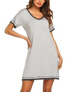 Ekouaer Nightgown Women's Cotton Nightshirts Short Sleeve Pajamas Shirts Sleepwear (Light Grey,L)