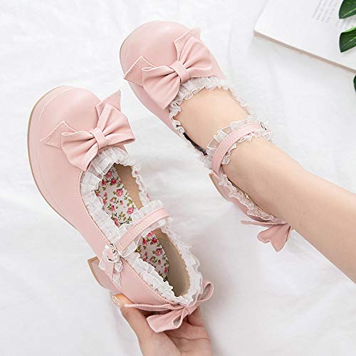 Load image into Gallery viewer, LUXMAX Women Kawaii Shoes Mid Block Heel Mary Jane Rockabilly Pumps with Bow, Size 8.5 M US,Pink