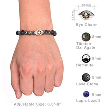 Load image into Gallery viewer, Karseer Vintage Silver and 18K Gold Plated Hamsa Evil Eye Stress Relief Reiki Healing Bracelet Non Magnetic Natural Hematite Anti Anxiety Calming Bracelet Lava Rock Oil Diffuser Aromatherapy Bracelet
