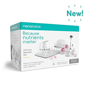 Nanobebe Baby Bottle Ultimate Feeding and Cleaning Set, for Breast Milk and Formula, Cleaning and Soothing Essentials, Baby Shower Registry Gift, for Newborn, Infant and Baby - Pink