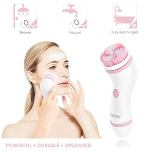 Waterproof Facial Cleansing Spin Brush Set with 4 Exfoliation Brush Heads - Complete Face Spa System by CLSEVXY - Advanced Microdermabrasion for Deep Scrubbing and Gentle Exfoliating