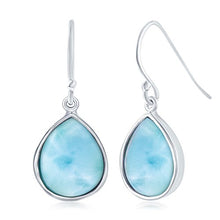 Load image into Gallery viewer, Sterling Silver High Polish Bezel-Set Natural Larimar Teardrop Earrings
