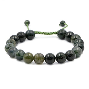 AD Beads Natural 10mm Gemstone Bracelets Healing Power Crystal Macrame Adjustable 7-9 Inch (Moss Agate)