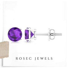 Load image into Gallery viewer, Round 0.80 CT Solitaire SGL Certified Amethyst-B Stud Earring, Violet February Birthstone Anniversary Earring, Classic Gemstone Statement Earring Gift, 92.5 sterling-silver, Pair
