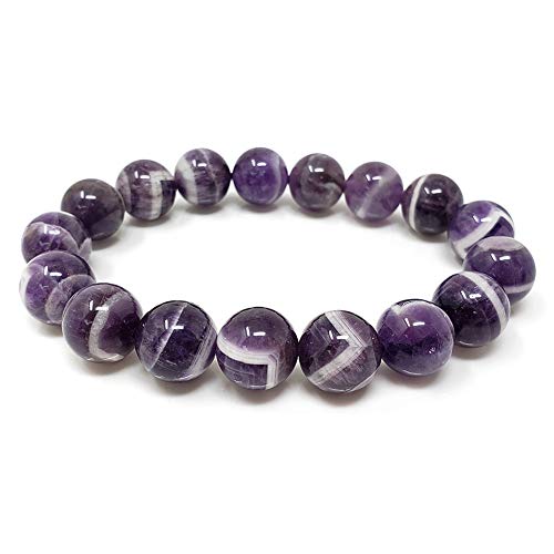 Chengmu 12mm Banded Amethyst Stretch Bracelet for Men Natural Round Beads Semi Precious Gemstone for Crystal Elastic Beaded Bracelet 8