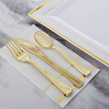 Load image into Gallery viewer, GLAM Dinner Napkins, Gold Trim, 100 Pack - 8x4 Inches Paper Napkins - Wedding Napkins, Disposable - Party Napkins, White and Gold
