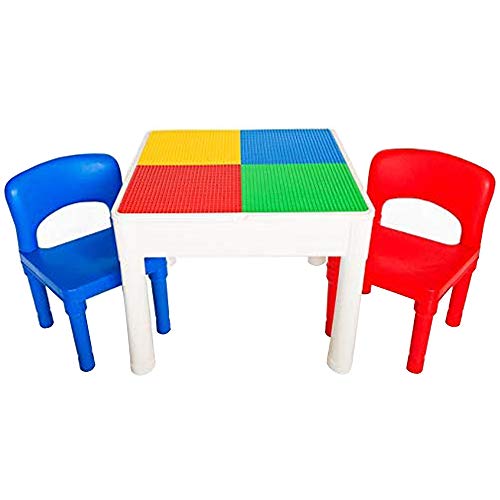 PlayBuild Kids 4 in 1 Play & Build Table Set for Indoor Activity, Outdoor Water Play, Toy Storage & Building Block Fun Includes 2 Toddler Chairs
